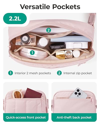 BAGSMART Fanny Packs for Women Cross Body, Quilted Puffy Belt Bag with Pockets, Fashion Waist Packs for Traveling Hiking Camel