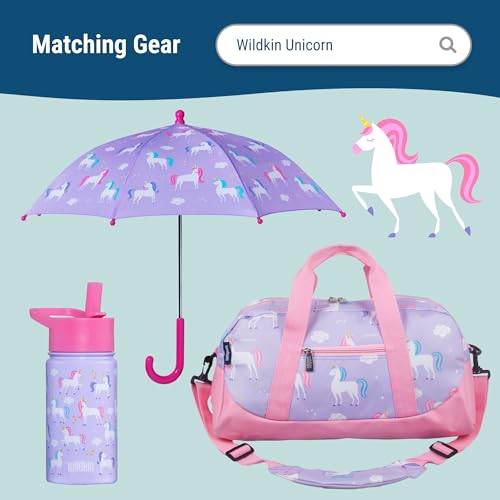 Wildkin Kids 16 Inch Rolling Luggage for Boys & Girls – Lightweight Carry-On Suitcase with Telescoping Handle & Rolling Wheels for School, Travel & Overnight Trips, Ages 3–7 – Unicorn