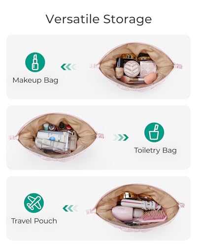 BAGSMART Quilted Travel Makeup Bag, Puffy Toiletry Organizer with Wide Opening, Cosmetic Storage for Women's Accessories, Lake bule