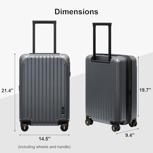 LEVEL8 Carry on Luggage Airline Approved, Hardshell Suitcases with Spinner Wheels, PC Expandable Luggage, 20 Inch, Gray