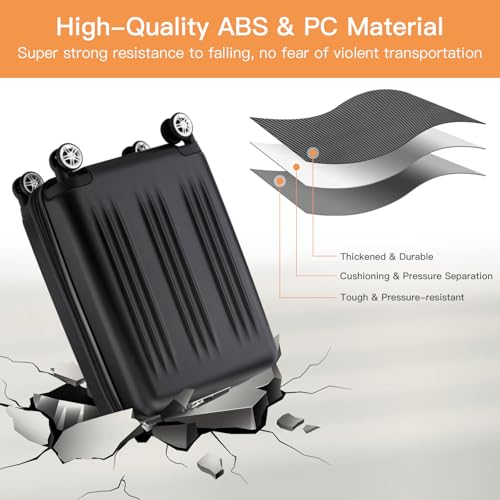 Kono Small 20 Inch Expandable Carry On Luggage with Quiet Spinner Wheels & TSA Lock, Scratch and Drop Resistant PC+ABS Hardside 22x14x9 Airline Approved Suitcase, Black
