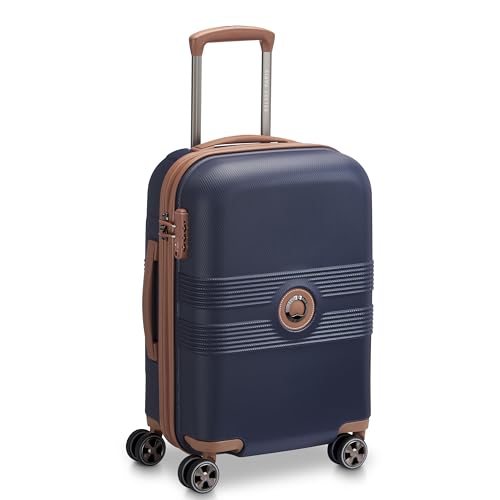 DELSEY PARIS Flanerie SE - Hardside Carry-On Luggage 19 Inch - 360° Dual Spinner Wheels - TSA Lock - Lightweight Polycarbonate Travel Suitcase with Vegan Leather, Navy