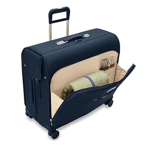 Briggs & Riley Deluxe Wardrobe Spinner - Checked Luggage for Travel, Suitcases with Wheels, Softside Rolling Bag for Men & Women, Built in Hook for Clothes - Baseline Collection, Navy