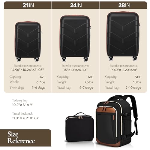 TILYMOL Luggage Sets 5 Piece - Expandable Suitcase Set with TSA Lock & Spinner Wheels, Lightweight PP Hardshell Travel Luggage for Men Women, Black