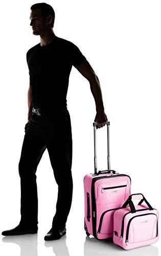Rockland Fashion Softside 2 Piece Luggage Set, Expandable, (14" Tote/19" Upright), Pink