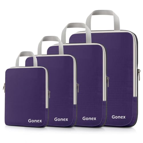 Gonex Compression Packing Cubes, 4pcs Expandable Storage Travel Luggage Bags Organizers (Purple)