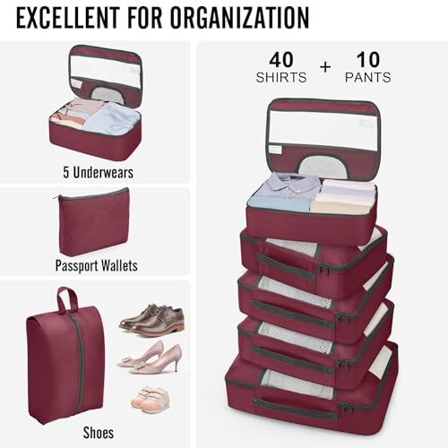 Veken 10 Set Packing Cubes for Travel Essentials, Suitcase Organizer Bags in 4 Sizes, Carry-On Luggage Accessories with Laundry Bag, Airplane Must Have, Gifts for Women Men