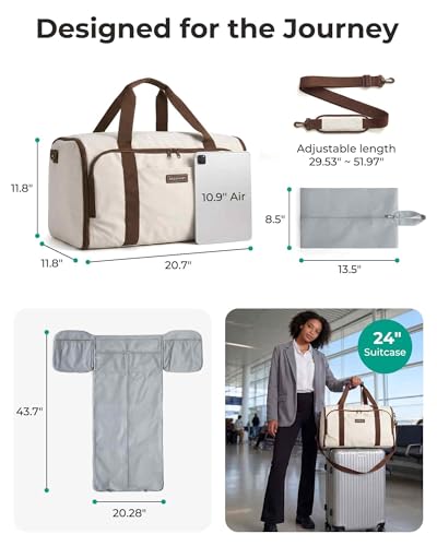 BAGSMART Garment Bag Duffle Bag for Travel Convertible 2 in 1 Suit Bag for Hanging Clothes Carry on Travel Bag with Shoes Bag,Shoulder Strap Weekender for Dresses, Coats, Shirts (White)