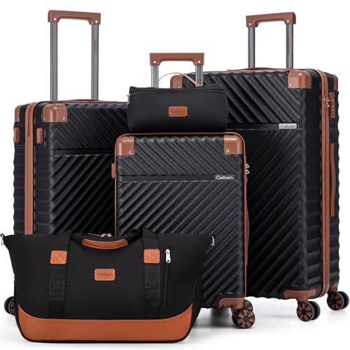 Cosbarn Luggage Sets 5 Piece with TSA Lock Spinner Wheels, Unisex Hard Case ABS Suitcase Set, Hardshell Lightweight Waterproof Travel Hardside Suitcases with Wheels for Women Men, Black