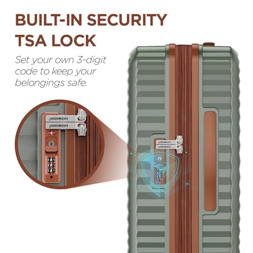 SHOWKOO Luggage Sets 3 Piece Hardside Expandable Suitcase with Double Spinner Wheels Tsa Lock Green (20in/24in/28in)