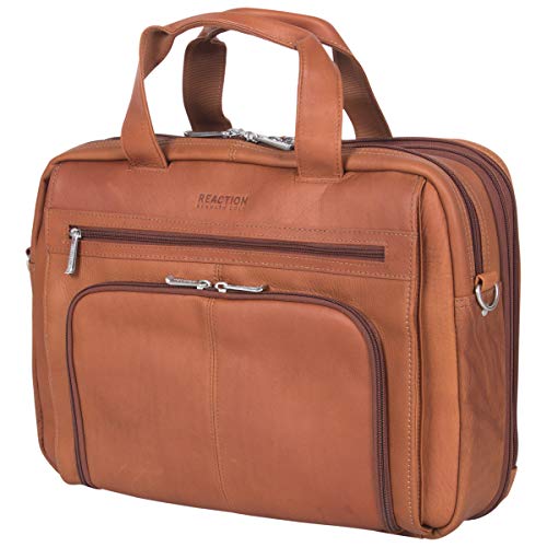 Kenneth Cole REACTION Out Of The Bag Manhattan Colombian Leather RFID 15.6" Laptop Briefcase, Cognac