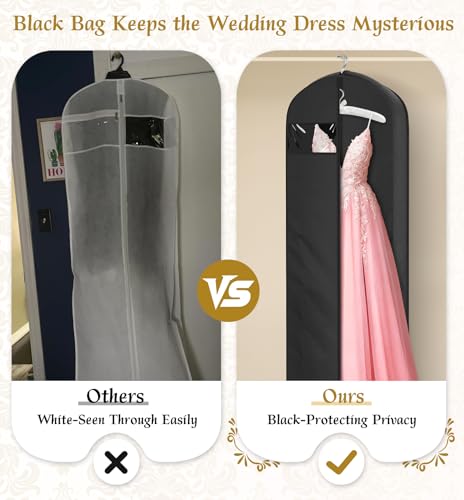 KEETDY Wedding Dress Garment Bag for Travel with 4" Gusseted Long Hanging Dress Bags for Gowns for Women Garment Cover Clothes Storage for Closet (Black, 72 inch)