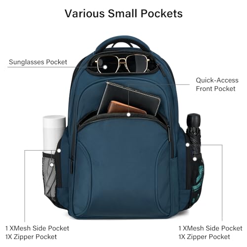 Hanke Carry-on Travel Backpack for Men Women - 18 Inch Travel Backpack Flight Approved Personal Item Size, TSA Lightweight College Large Backpack Fits 15.6" Laptop,with Luggage Strap(Navy Blue)