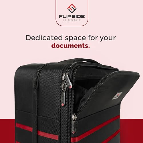 FlipSide Carry On Luggage 22"x14"x9" with Movable Partition for Clean & Dirty Clothes - Utility Pocket, AirTag Compartment with 360 Degree Spinner Wheels - Ideal for Frequent Travelers - Red Stripes