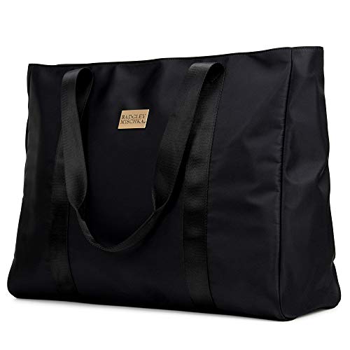 Badgley Mischka Uncomplicated Nylon Weekender Travel Bag, Lightweight Duffel Tote for Women, Carry On Overnight Bag (Black)