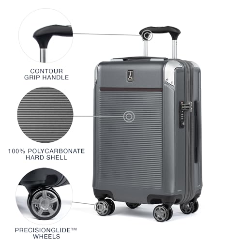 Travelpro Platinum Elite Hardside Expandable Carry on Luggage, 8 Wheel Spinner, TSA Lock, Hard Shell Polycarbonate Suitcase, Vintage Grey, Carry on 21-Inch