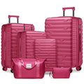 LARVENDER Luggage 6 Piece Sets Hardside Expandable Suitcases with Spinner Wheels TSA Lock, Lightweight Travel Carry On Luggage Sets for Women, Rose Red