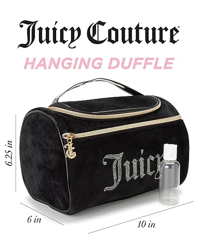 Juicy Couture Black Makeup Bag Cosmetics Organizer Travel Essentials Hanging Duffel Velour Rhinestones