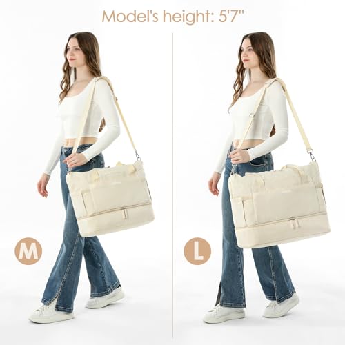 ETRONIK Gym Bag for Women, Personal Item Travel Bag with Shoes Compartment, Weekender Overnight Duffel Bag with Wet Pocket, Carry On Bag for Women, Travel, Gym, Weekend (Beige)