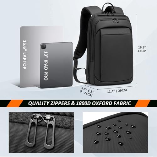 FENRUIEN Work Backpack for Men, Water Resistant Expandable Backpack with USB C Charging Port, Black 15.6 Laptop Backpack