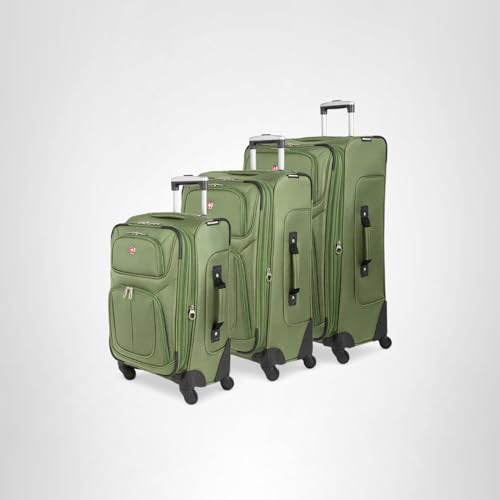 SWISSGEAR Sion Softside Expandable Spinner Luggage Durable Lightweight Travel Suitcase, Evergreen, Checked-Large