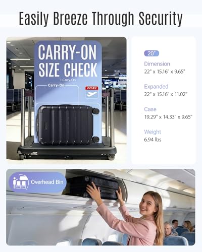 LIGHT FLIGHT Carry On Luggage 22x14x9 Airline Approved, Expandable Carry On Suitcases with Wheels, Lightweight Luggage, Durable Hard Shell 20 Inch Rolling Suit Case for Men Women Travel Black