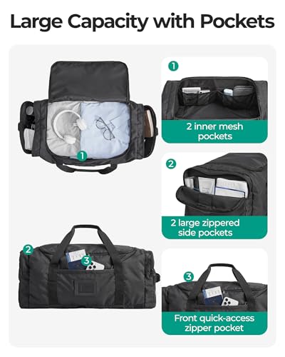BAGSAMRT 85L Foldable Duffle Bag for Travel, Large Travel Duffel Bag for Men, 4 in 1 Travel Backpack, Carry on Weekender Bag, Black