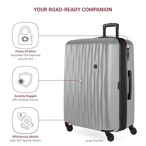 SwissGear 7272 Energie Hardside Expandable Luggage with Spinner Wheels, Silver, 3-Piece Set (19/24/27)