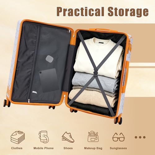 Merax 3 Piece Luggage Set 20/24/28 Inch, PC Carry On Suitcase Set with Spinner Wheels, Hardside Suitcase Set with Combination Lock, Lightweight Travel Luggage with Telescopic Handle,Orange