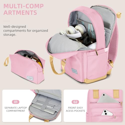 LARVENDER Luggage Sets 3 Piece Expandable Carry on Luggage 22x14x9 Airline Approved Hardshell Suitcase with Wheels TSA Lock, Lightweight Suitcase Set for Women with Travel Backpack, Light Pink