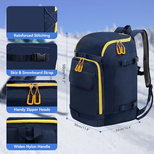 WTVIDAS 50L Ski Boot Bag, Snow Ski Boot Bag Backpack for Travel, Ski Bag for Ski Helmets, Goggles, Gloves, Skis, Snowboard & Accessories