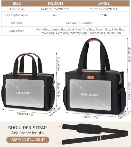 Canvas Tote Bag for Women, 15-Pocket Large Crossbody Purse Shoulder Satchel Handbag Bible Laptop Bag Zipper Bookbag for Teacher Nurse Work Travel College Everyday