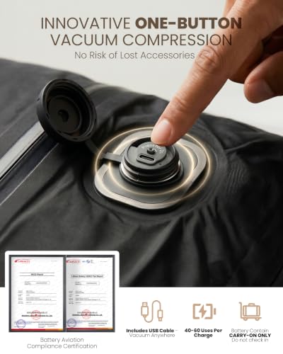 Fanwoli Vacuum Seal Backpack Travel with Built-in Electric Pump, Rolling Carry On Backpack with Wheels, Expandable Waterproof Compression Backpack Dual TSA Lock for 18" Laptop
