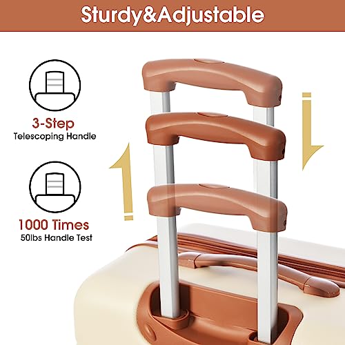 Merax Luggage sets of 3 Piece 20 24 IN Carry on Luggage Hard Case White and Brown Luggage Expandable Checked Luggage Suitcase Set with Wheels