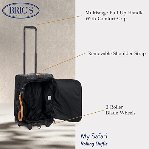 Bric’s My Safari Rolling Duffel Bag – Luxury Water-Resistant Coated PVC Travel Bag with Wheels, Leather Trim, TSA Lock, Carry-On Luggage - 21 Inch, Black
