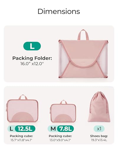 BAGSMART Garment Folder Packing Cubes for Travel, 4 Set Lightweight Travel Cubes for Wrinkle Free, Durable Suitcase Organizers Bag Set for Travel Essentials Baby Pink