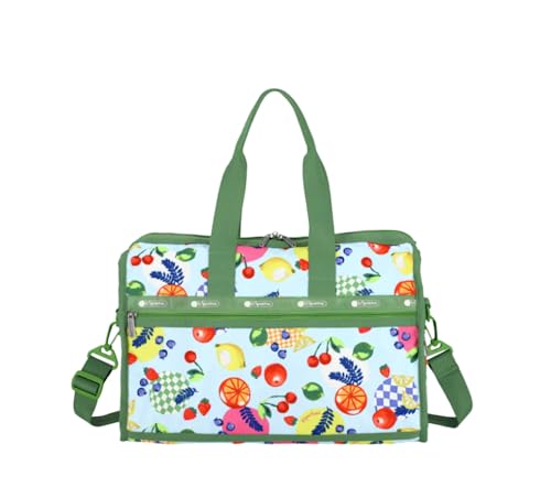 LeSportsac Fresh Fruit Deluxe Medium Weekender Crossbody Bag, Style 4318/Color E840, Whimsical Sunkissed Artfully Arranged Fruit, Vibrant Juicy Oranges, Lemons & Limes, Sweet Cherries & Berries