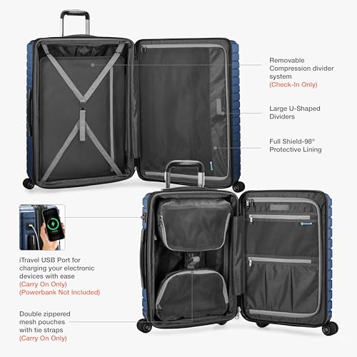 Traveler's Choice Archer Polycarbonate Hardside Spinner Luggage Set, Blue, Carry-On 21-Inch, Tie Down Straps