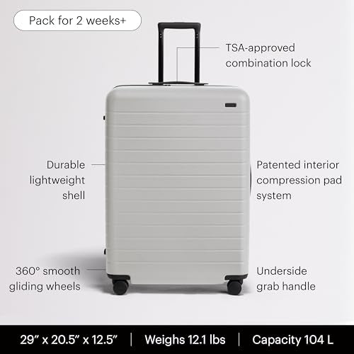 Away Large Checked Luggage - 29-Inch Lightweight Hardside Suitcase with Four WhisperGlide 360° Spinner Wheels, Interior Compression System, TSA-Accepted Lock - Cloud Gray