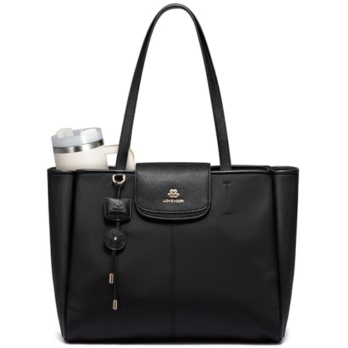 LOVEVOOK Laptop Tote Bag for Women,Nylon Work Totes with 15.6 Inch Laptop Compartments, Lightweight Fashion Purse with Large Cup Holder,Travel Tote with Luggage Straps