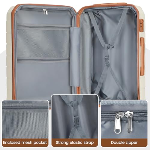 ExoRoute Luggage Sets 3 Piece, Hardside Carry On Suitcase with Spinner Wheels, Lightweight Durable Luggage for Travel | TSA Lock, Expandable Suitcase Set for Men and Women（20/26in） (White)