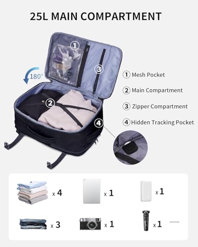 ECOHUB 17" Small Travel Backpack, United Airlines Personal Item Bag 17x10x9 with 16 Pockets, Water Resistant Rucksacks Fit 15.6" Laptop, AirTag Pocket, Lightweight Casual Daypack, 25L, Black