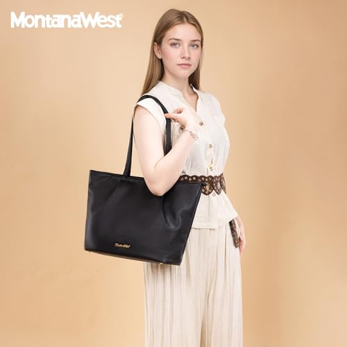 Montana West Tote Bag for Women Purses and Handbags Satchel Shoulder Handbags Top Handle Work Travel Laptop Trendy Large Black MBB-MWC-591BK