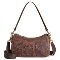 S-ZONE Leather Shoulder Bag for Women Small Crossbody Bags Hobo Purses with 2 Straps (Rose Pattern Dark Brown)