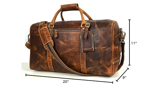 Aaron Leather Goods – Full Grain Leather Duffel Bags for Travel, Weekend, Overnight, and Sports Gym | Stylish Bags for Men and Women.