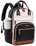 LOVEVOOK Laptop Backpack Women with Giant Tumbler Holder,15.6 inch Waterproof Work Travel Backpack Computer Laptop Bag,Cute College Nurse Teacher Backpack Purse,Gifts for Women & Men,Beige-Black-Brown