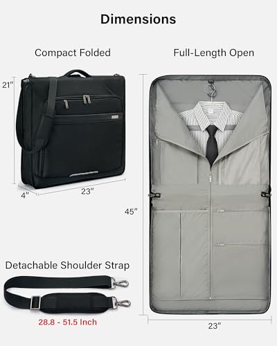 Hanke Premium Garment Bags for Travel, Business Travel Suit Bag with Wrinkle-Free System, Fits 4 Suits & 17.3'' Laptop, Carry On Garment Bag with Shoe Compartment, Shoulder Strap, Black