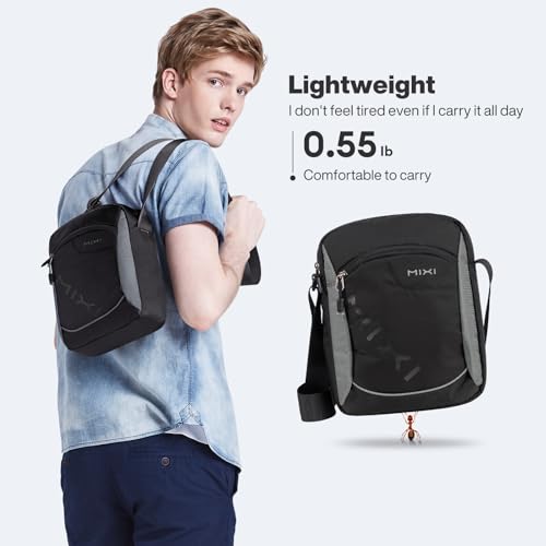 mixi Crossbody Sling Bag for Men Women Lightweight Water Resistant Casual Shoulder Bag for Daily Commute Travel Hiking Daypack, 11 inch Black Gray