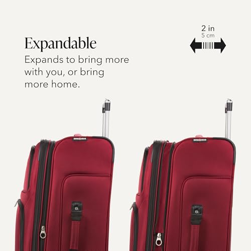 SWISSGEAR Sion Softside Expandable Spinner Luggage Durable Lightweight Travel Suitcase, Burgundy, Checked-Large