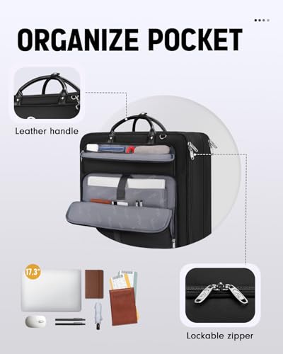 MATEIN Mens Garment Bags for travel, Large Travel Suit Bag Up to 7 Suits with Strap, Wrinkle Free Carry On Garment Bags for Hanging Clothes, Business Suitcase Luggage Bag Fit 17.3 Inch Laptop, Black